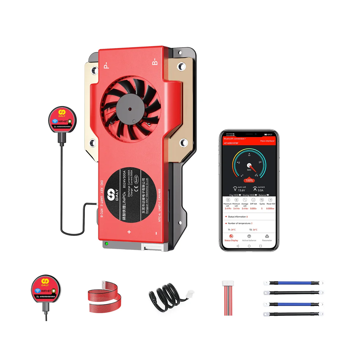 daly smart bms 8s 24v 300A LiFePO4 with Fan Bluetooth