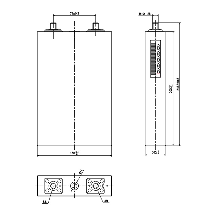 dimensions of 100ah lifepo4 battery cell