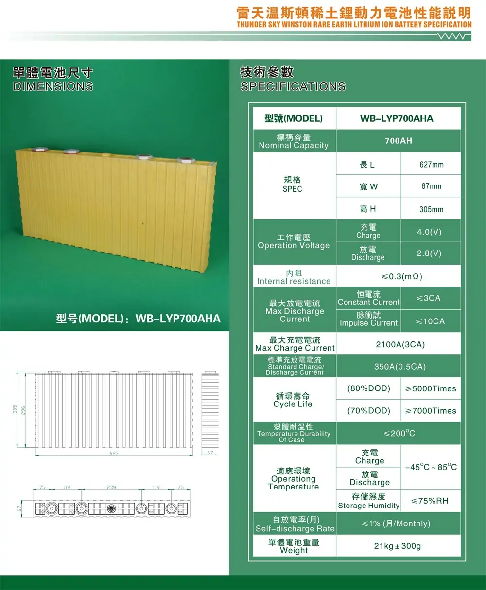 specifications of 700ah lifeypo4 battery cells