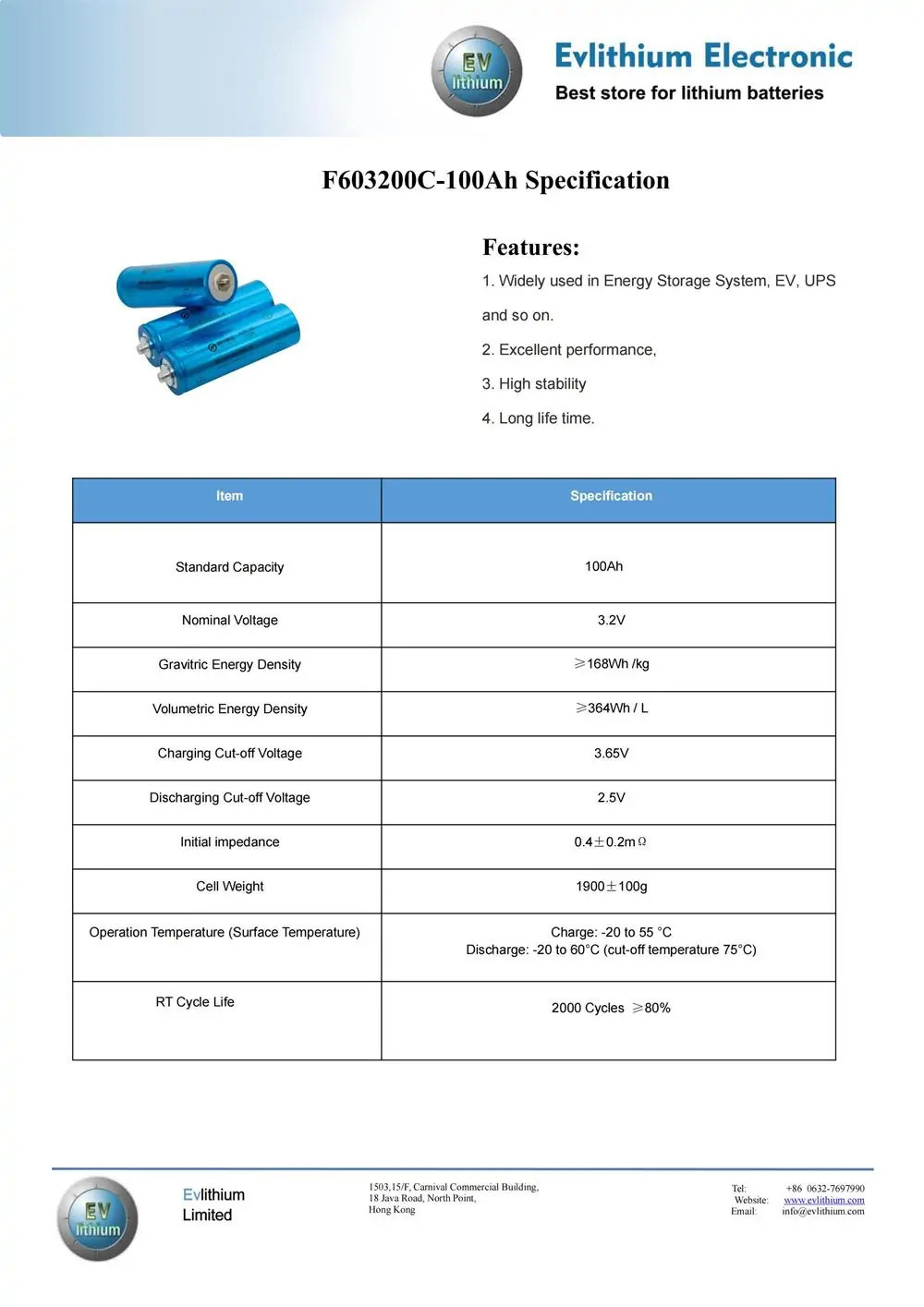 3.2v 100ah lifpo4 battery specification