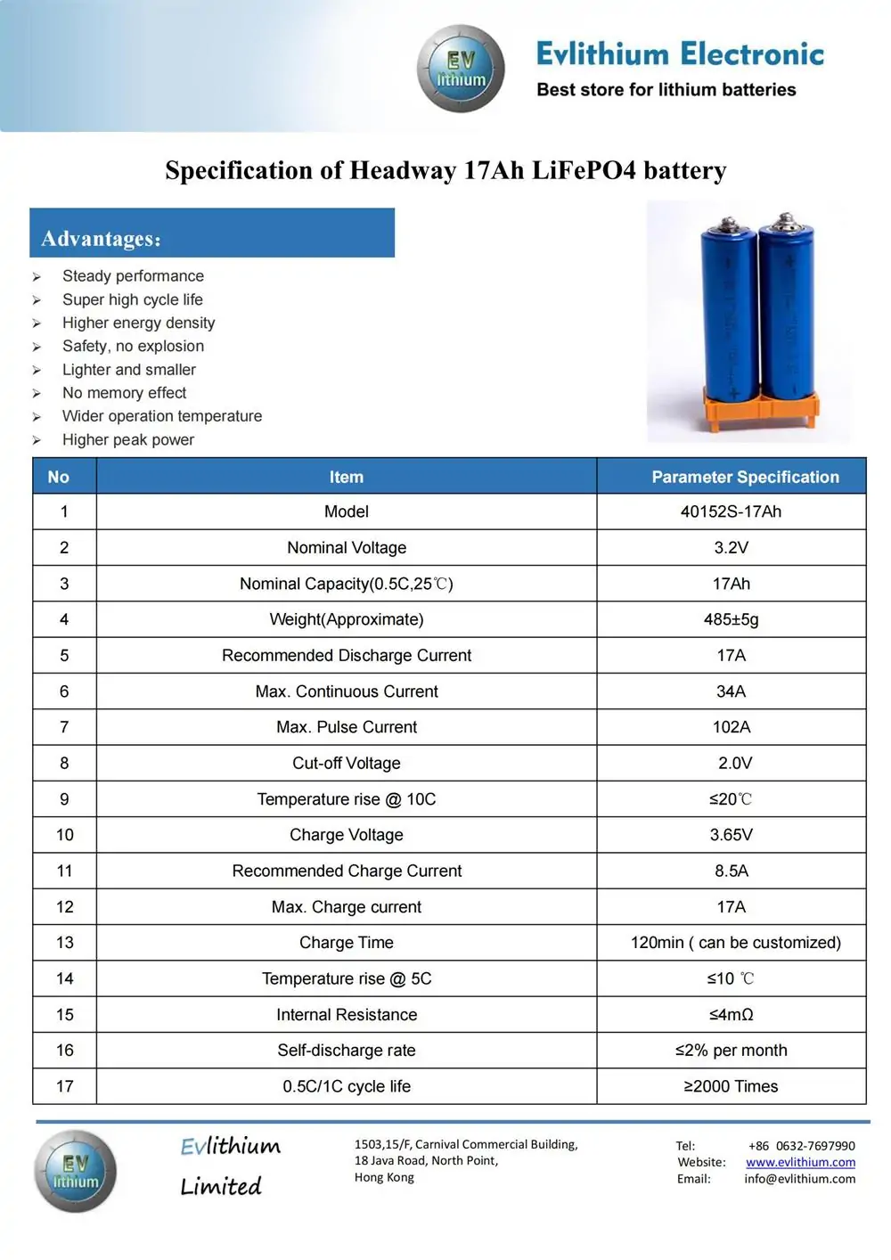 headway battery specification
