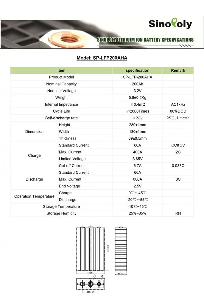 datasheet of sinopoly 200ah